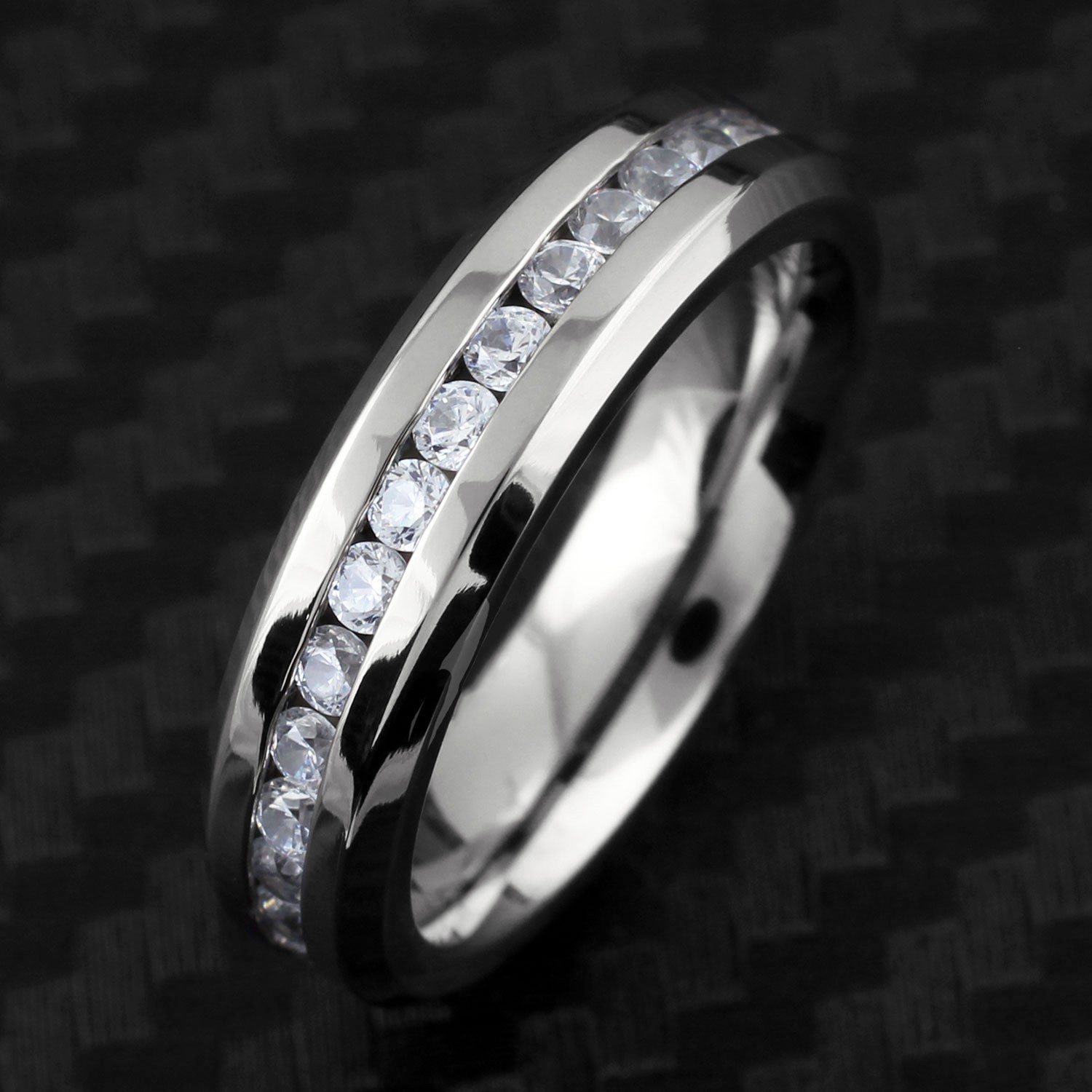 5/7mm Titanium 1.6 Carat Dazzling Eternity CZ Men’s Wedding Band Ring Size 5-15