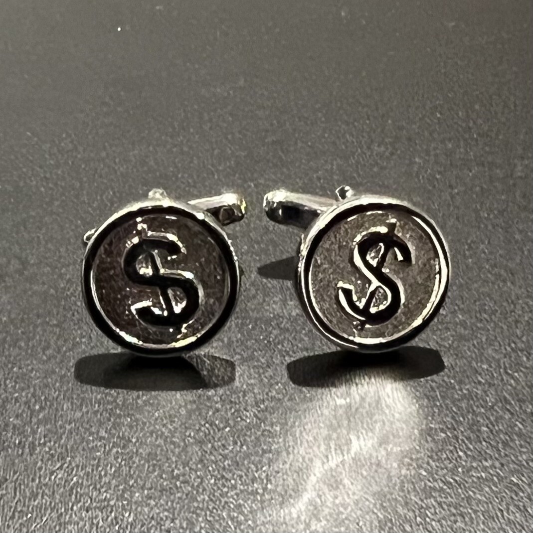 US Dollar Money Symbol Round Cufflinks Men Birthday Father’s Day Cufflink Box