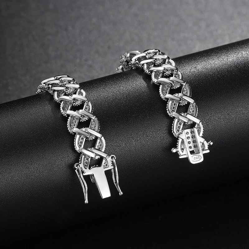 5CT Lab Created Diamond 9mm Solid 925S Silver Cuban Link Bracelet Men Unisex