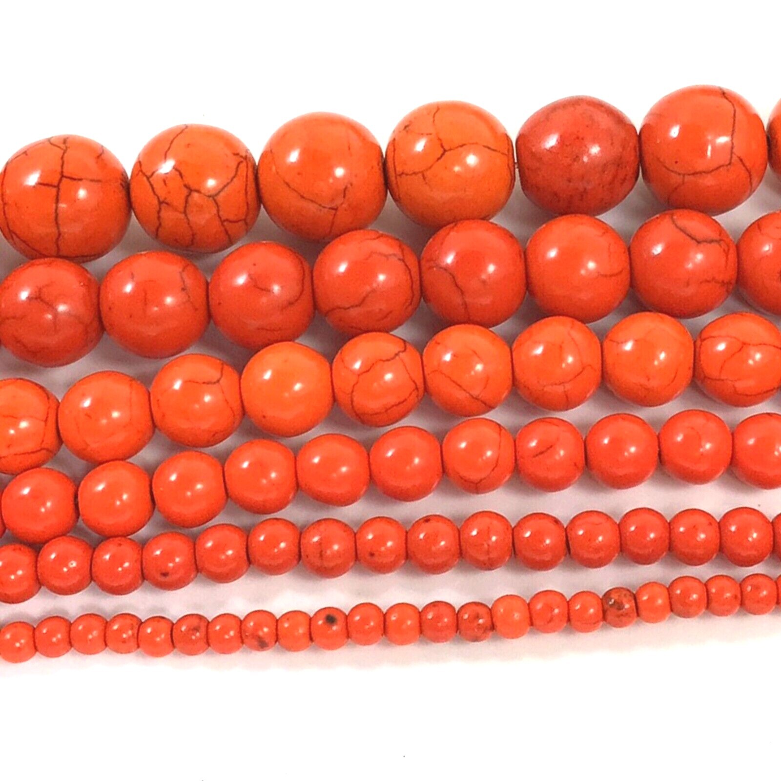6 Size Gemstone Orange Howlite Magnesite Turquoise Round Loose Beads 15″ srand