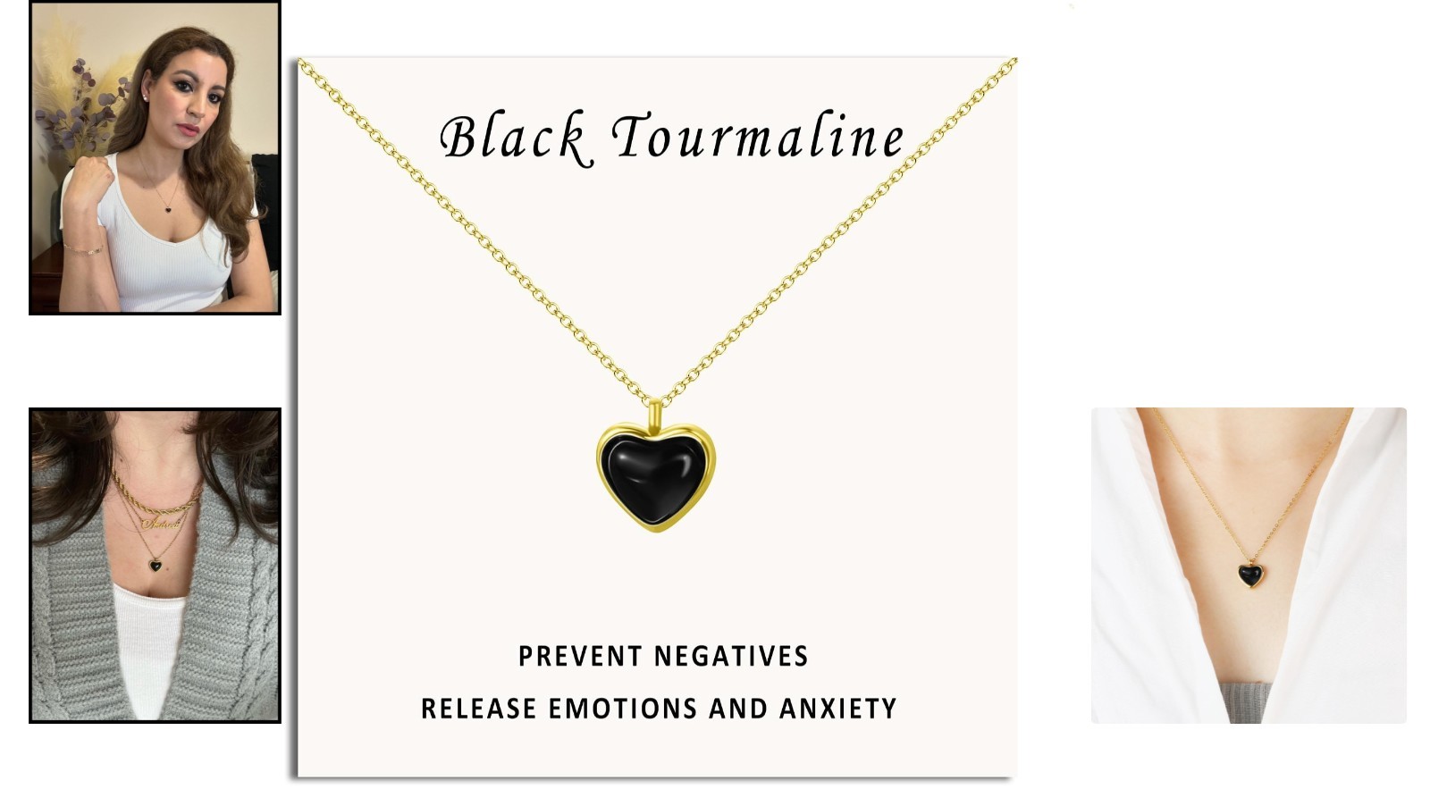 Adjustable Black Tourmaline Heart Necklace – Gold-Plated Women’s Jewelry Gift