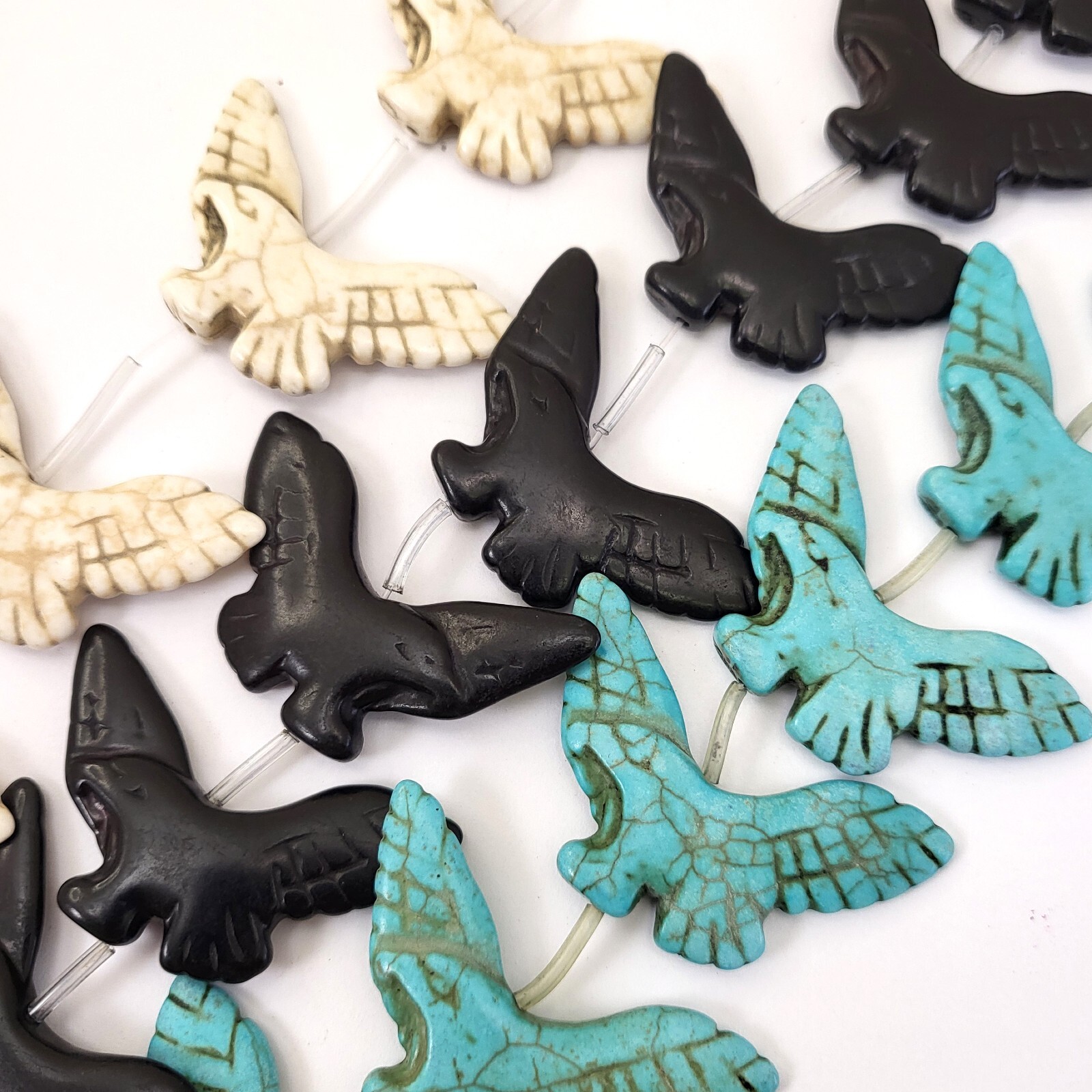 Eagle Stone Pendant Bead Curved Double Side Turquoise Howlite 50mm 13pcs