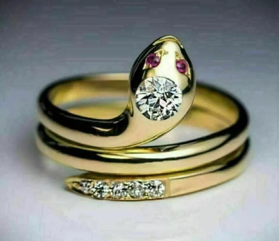 2Ct Round Cut Lab Created Diamond Snake Fancy Ring 14K Yellow Gold Plated