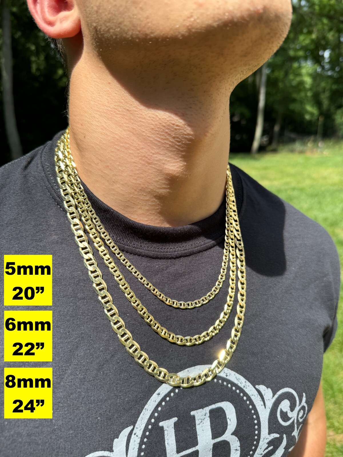 14k Gold Plated Solid 925 Sterling Silver Mariner Chain Necklace Bracelet ITALY