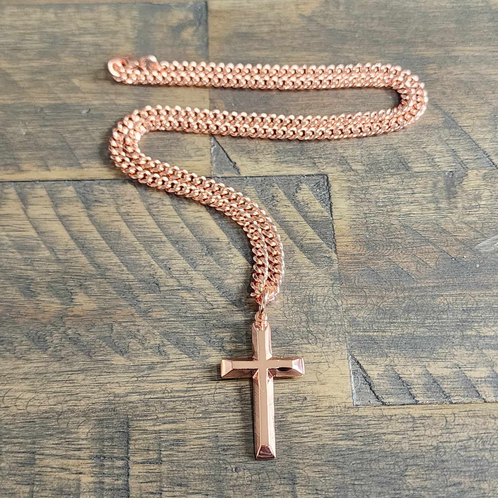 Solid Copper Cross Necklace –with 3.5 mm Chain – 20″, 22″, 24″ Sizes