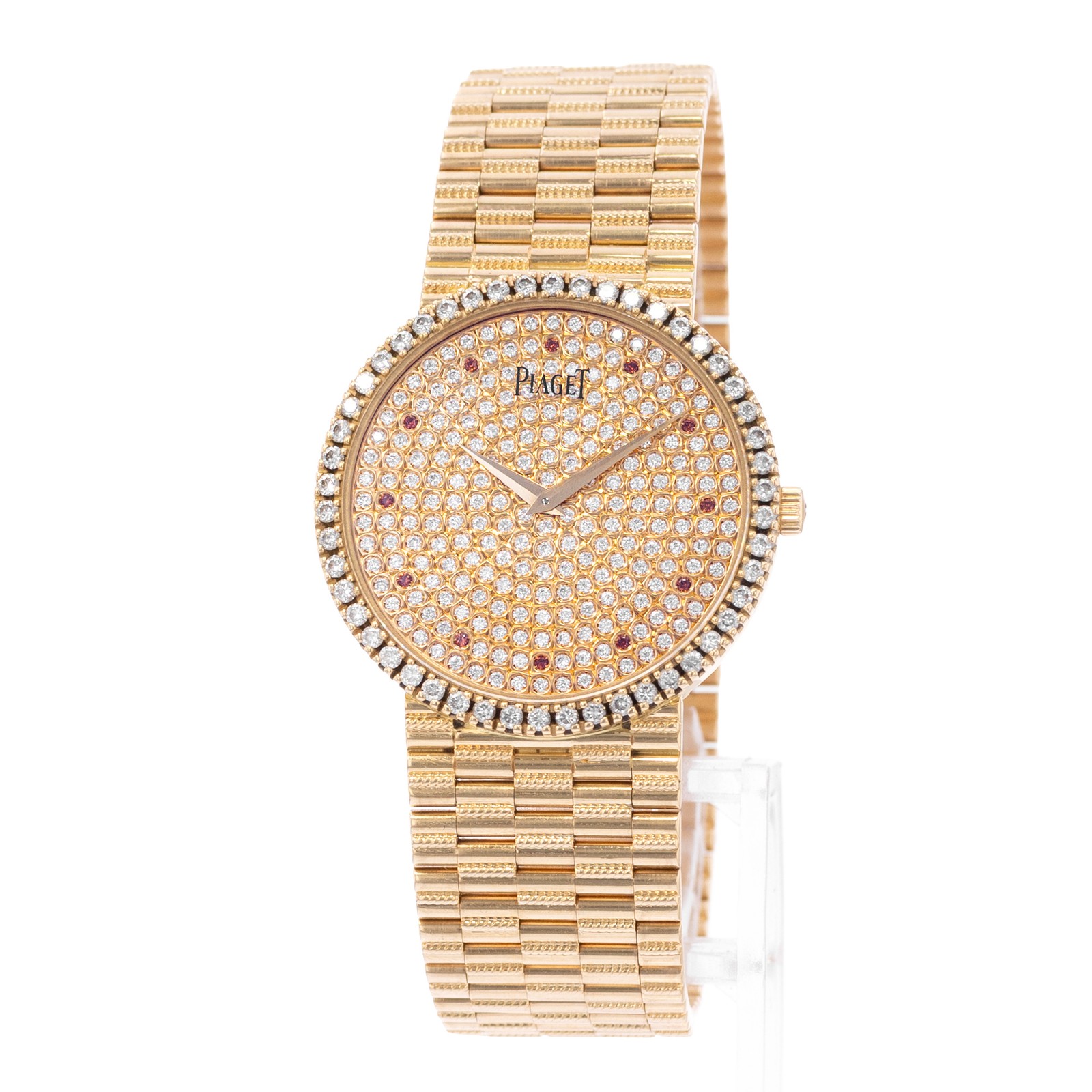 Piaget Dancer P10491 32mm Vintage Diamond Pave Dial 18k Yellow Gold Mens Watch