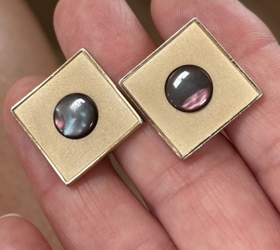 Vintage Mother of Pearl Grey Black and Gold Tone Cufflinks