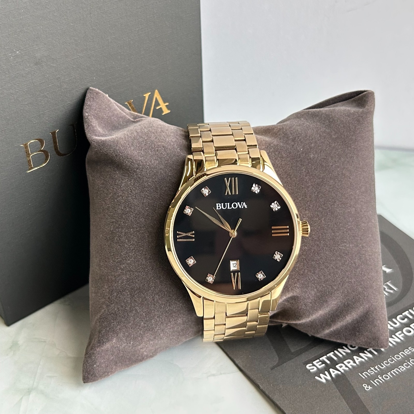 Bulova Classic 97D108 Diamond Black Dial Gold-Tone Bracelet Men’s Quartz Watch