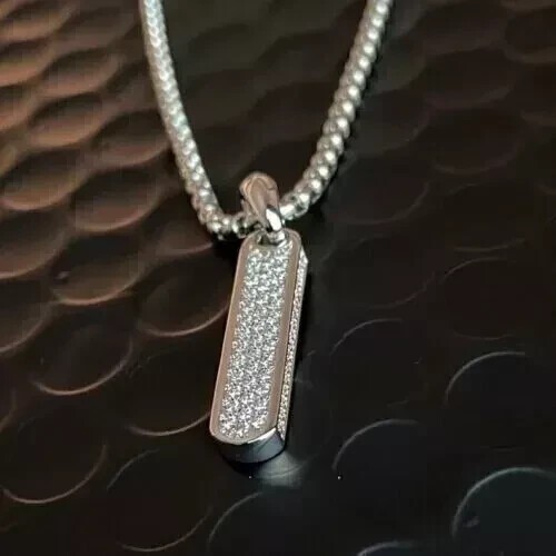 2Ct Round Cut Simulated Diamond Men’s DogTag Charm Pendant 14K White Gold Plated