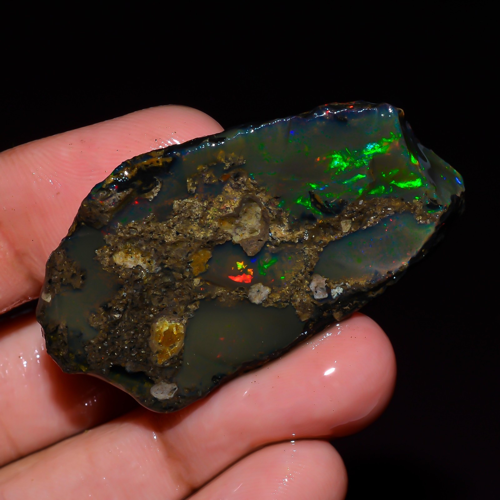 Ethiopian Oily Opal Crystal, 56 Ct Raw Ethiopian Opal Gemstone 43x23x11 mm