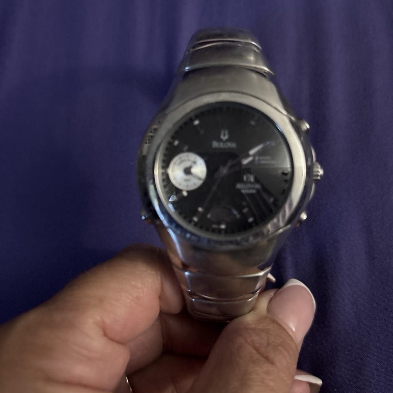 Bulova Marine Star Chronograph Date Quartz Black Dial. Needs battery