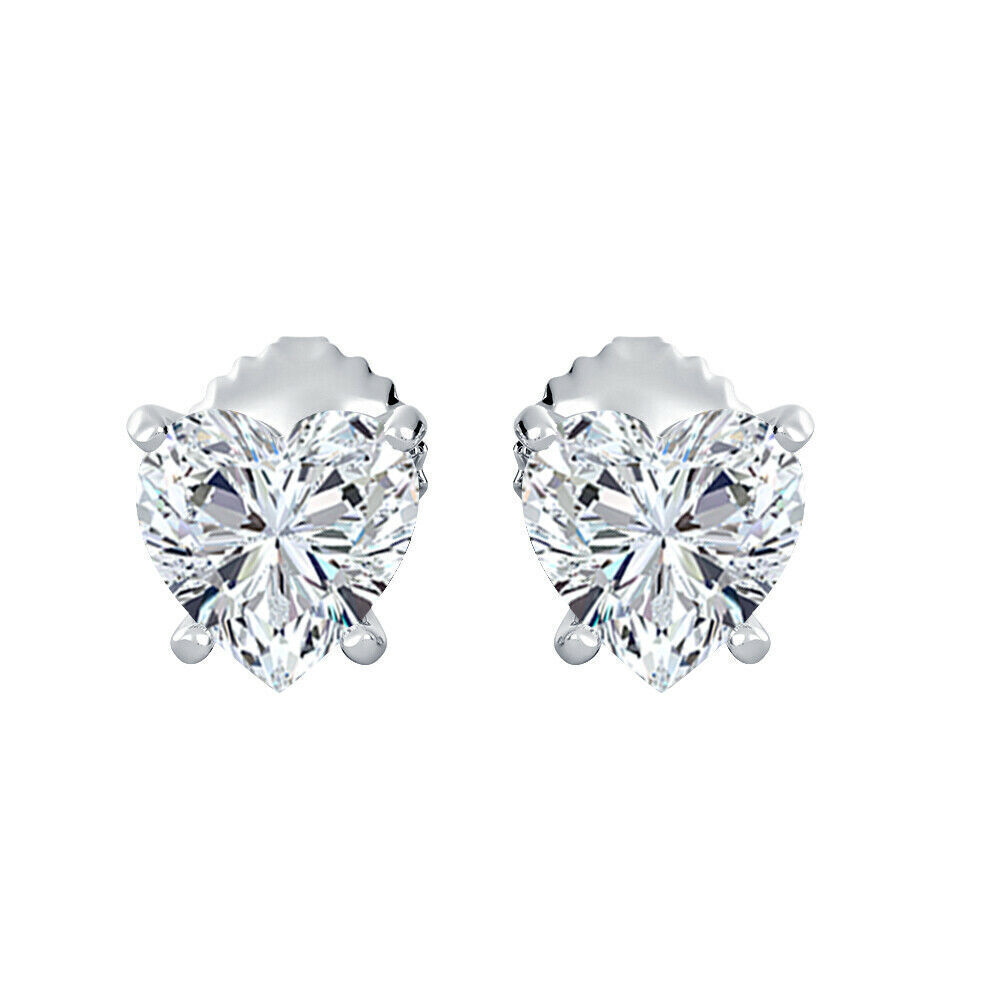 Certified Heart Shaped D/FL Genuine Moissanite Solitaire 4-Prong Stud Earrings