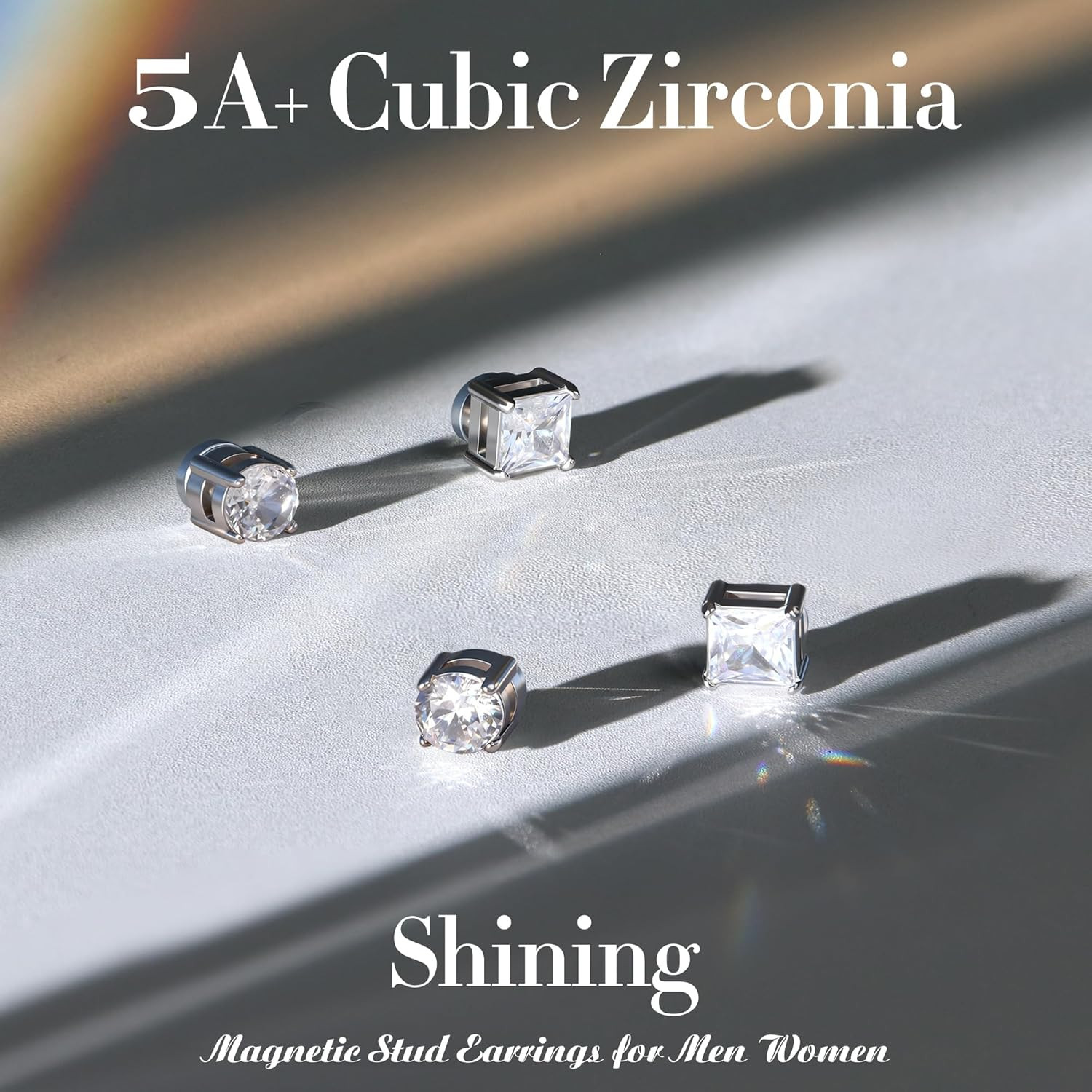 2 Pairs Stainless Steel Magnetic Stud Earrings for Men Women Non-Piercing CZ Hyp