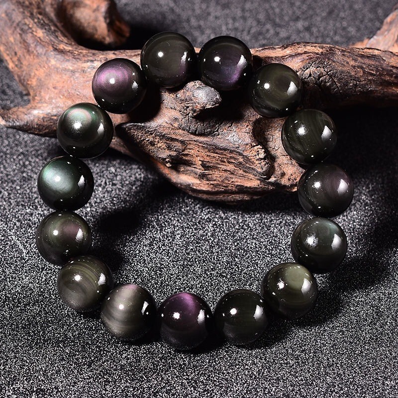 10MM Handmade Balance Round Rainbow Obsidian Bead Healing Men Women Bracelet
