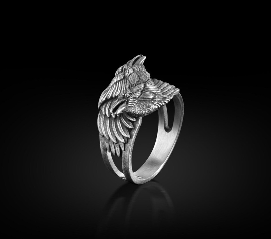 Hugin Munin Men Ring 925 Sterling Silver Handmade Sacred Ring Duty Free