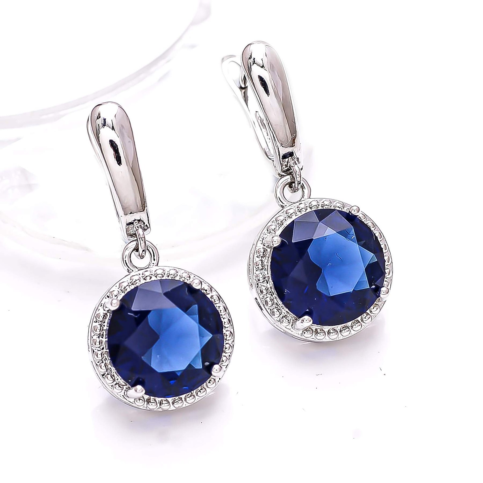 Blue Sapphire – Simulated Gemstone 925 Sterling Silver Earring 1.15″ E7475