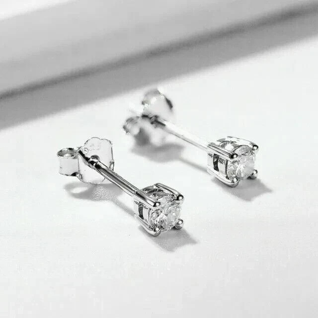 4MM Lab Created Round Diamond 925 Sterling Silver Solitaire Stud Earrings