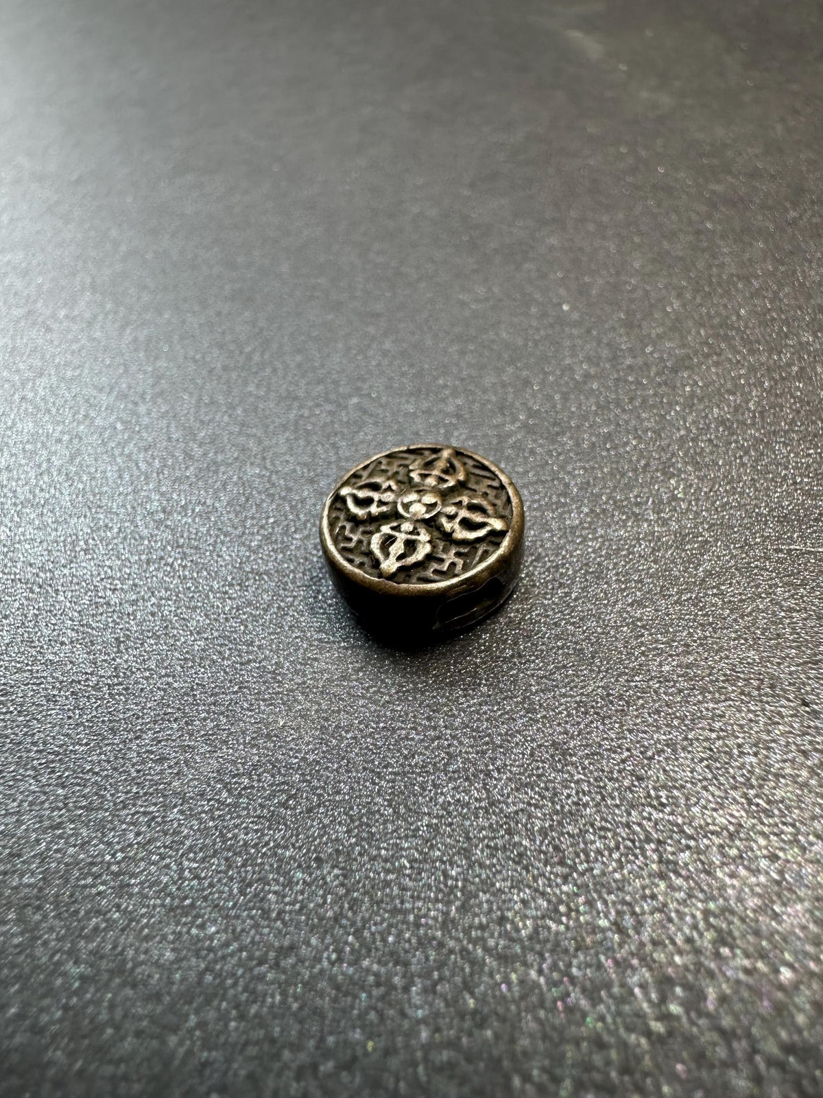 Tibetan Brass Spacer Bead – Double Sided Vajra Pattern, Antique Style Nepal Mal