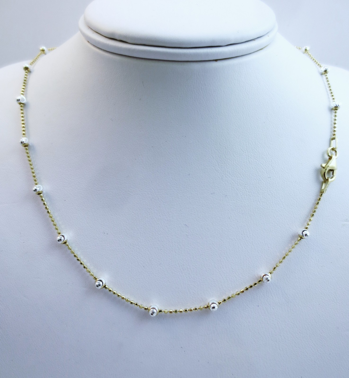 16,18,20,24,7,10 inch, Two tone S. Silver Bead Vermeil Necklace Anklet Bracelet.
