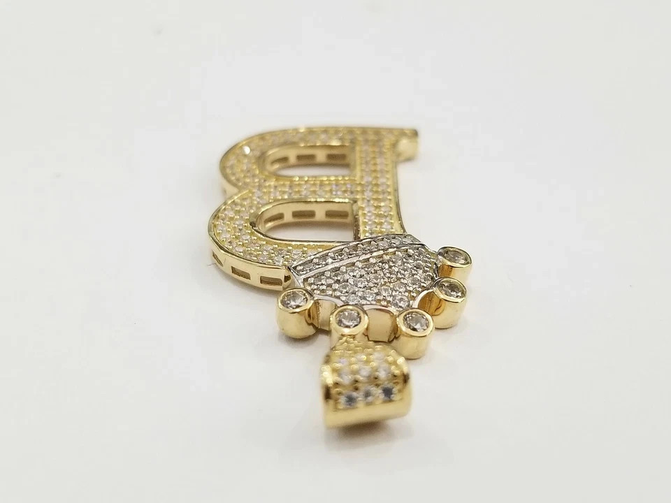 14k Unisex Yell GoldPlated Initial Alphabet Letter B Pendant King Diam Lab-Creat