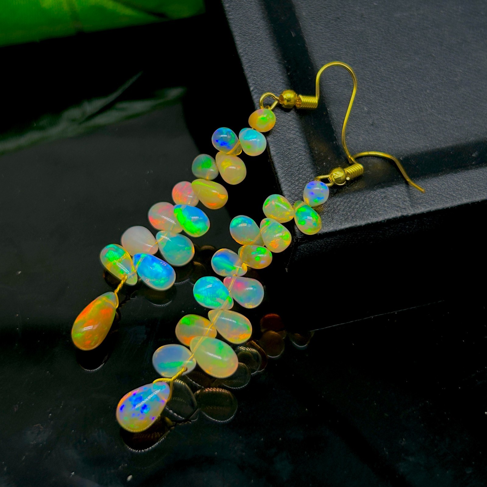 Natural Opal Gemstone Dangle Earring, Multifire Opal Drops Beads Earrings