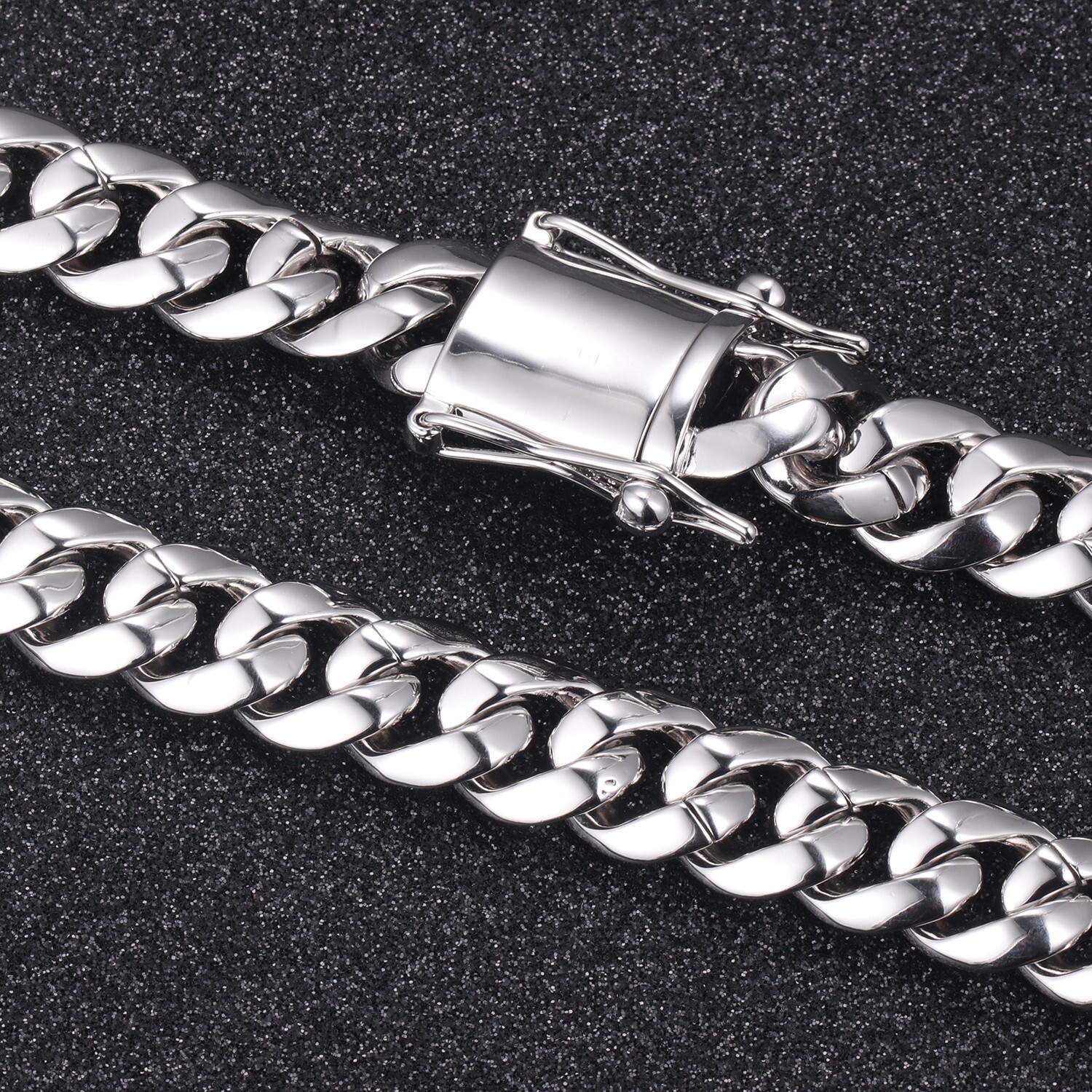 12mm White Gold Plated Iced CZ Out Stainless Steel Miami Cuban Link Bracelet