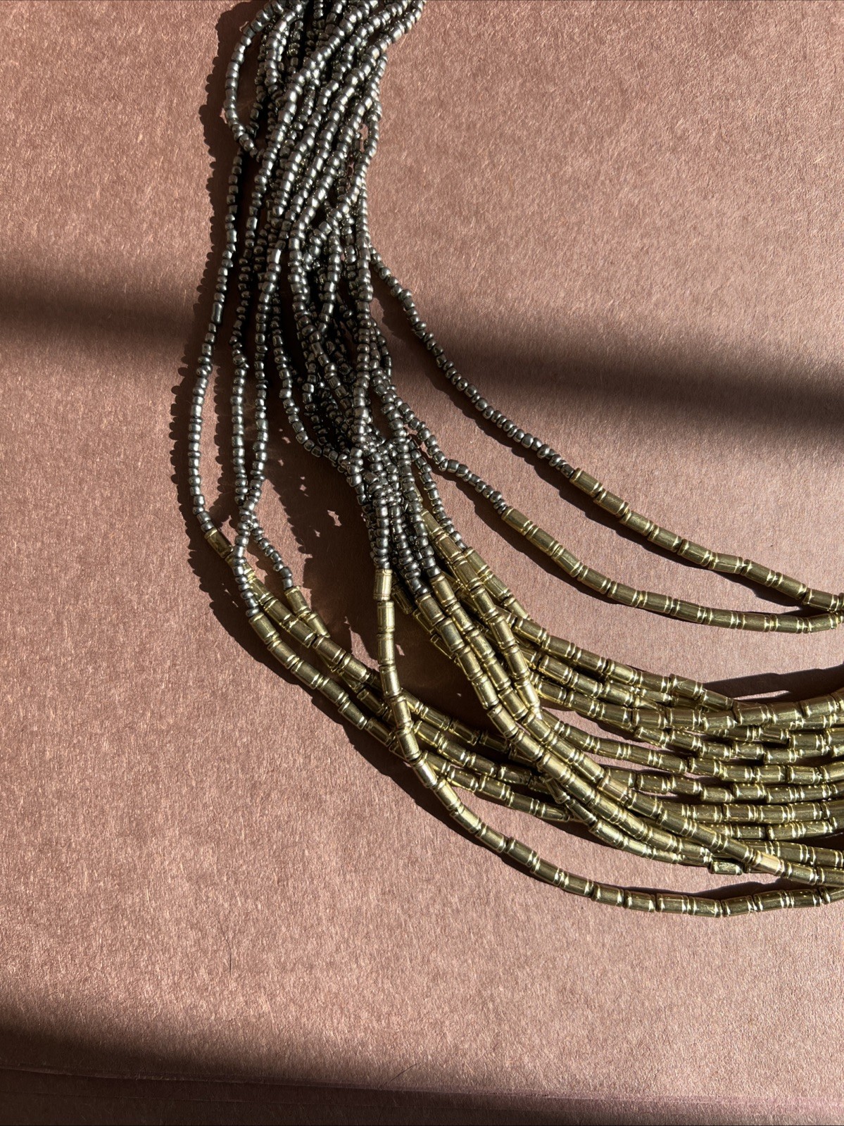 Metallic Multi Strand Seed Bead And Bar Bead Necklace 21″ + 2″