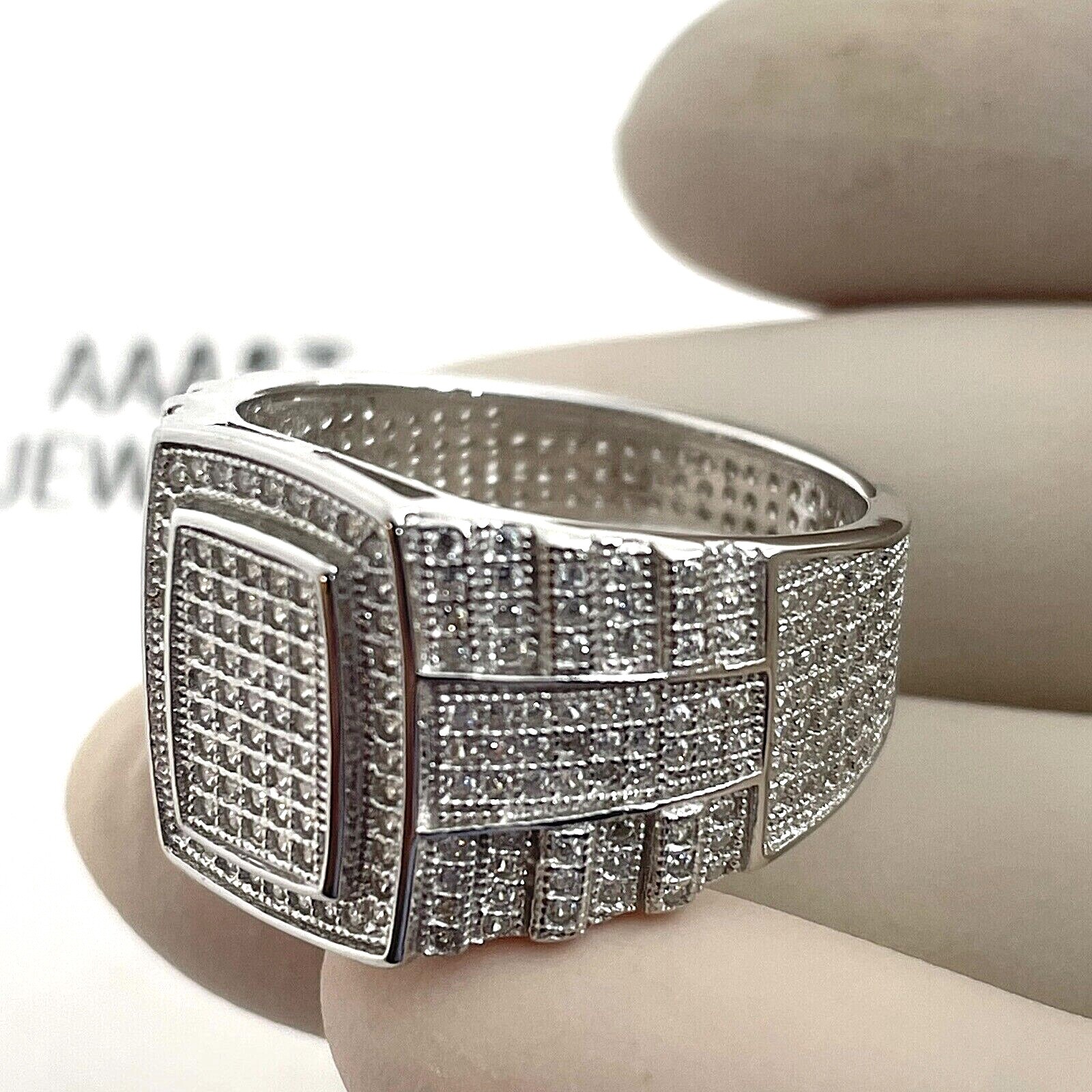 925 STERLING SILVER MEN ICY BLING CUBIC ZIRCONIA HIPHOP PINKY RING