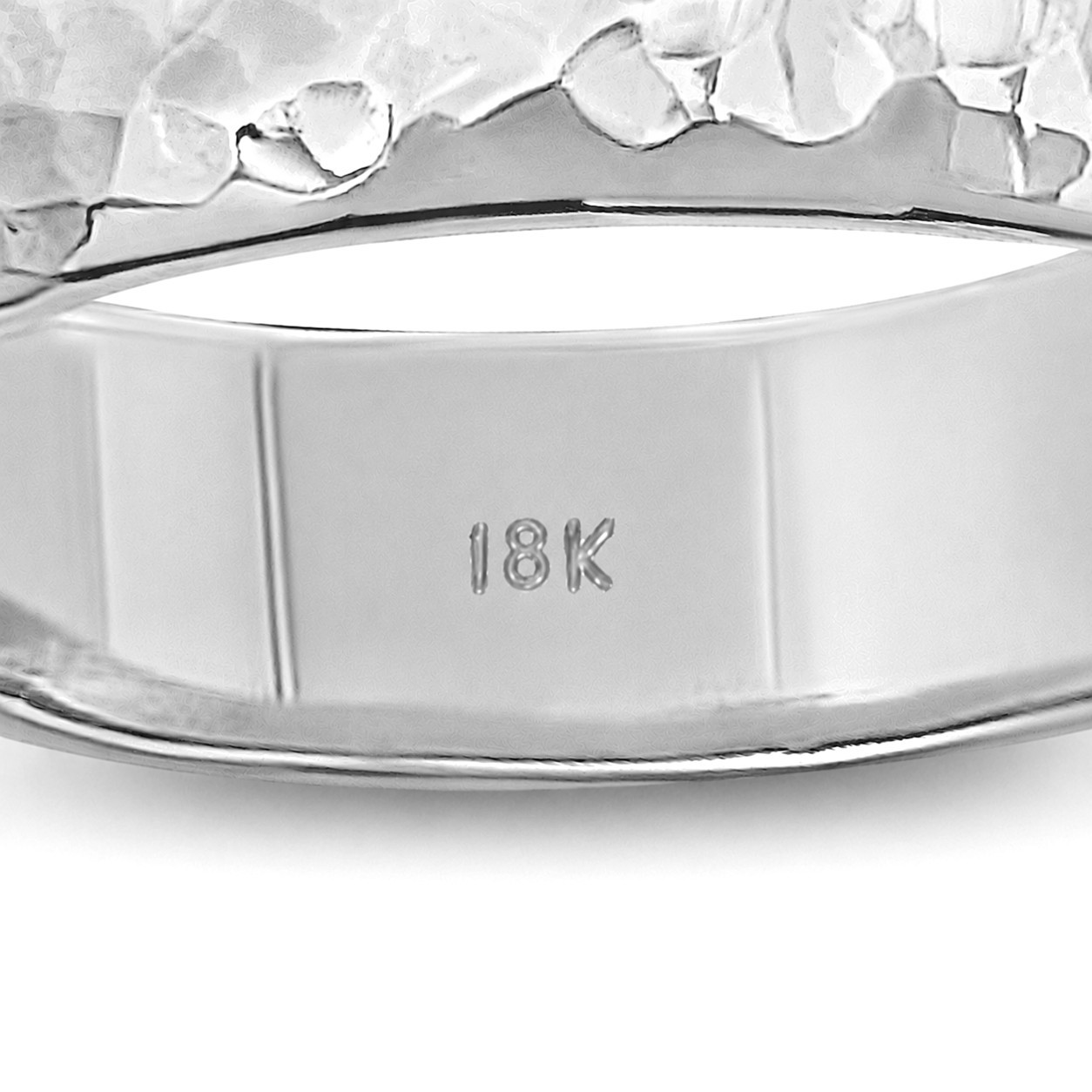 Solid 18K White Gold Hammered Ring, Handmade 5mm Hammer Texture Wedding Band