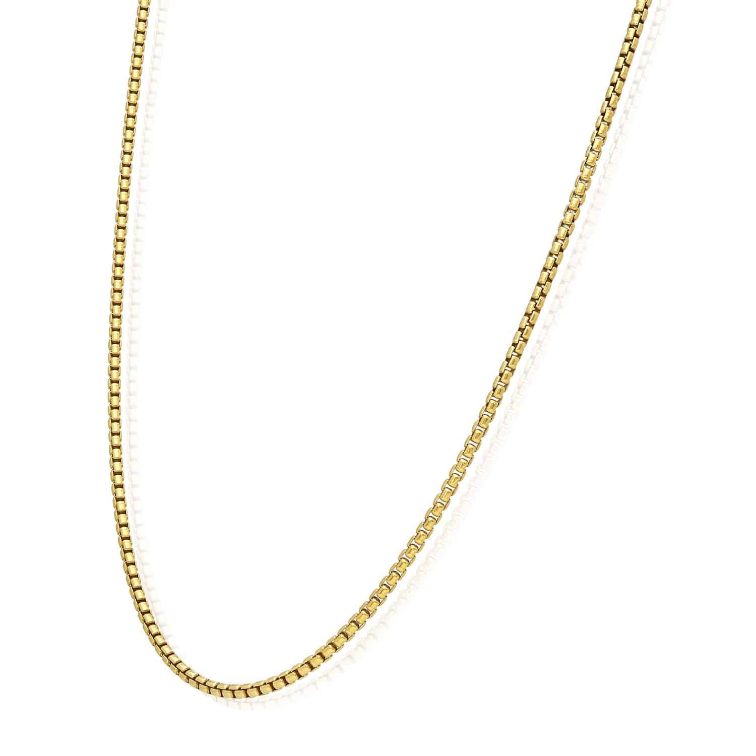 18K Yellow Gold Over Silver 1.7mm Solid Round Box Chain Necklace 16″-24″