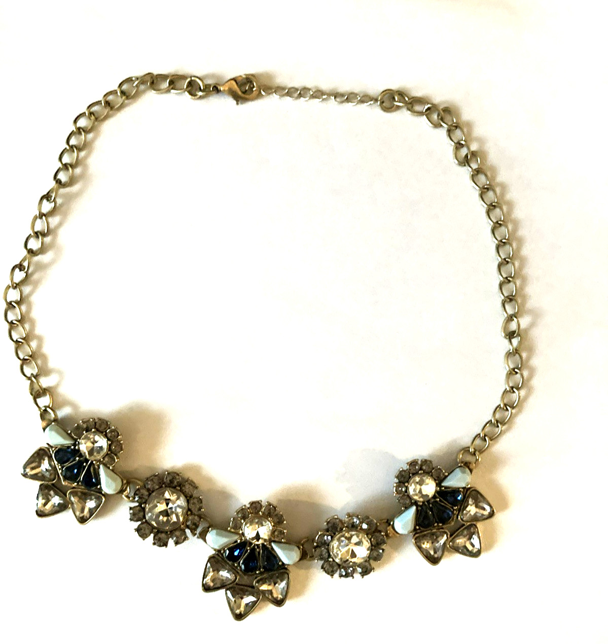 Art Deco Style Blue and Clear Rhinestone Angels Statement Necklace