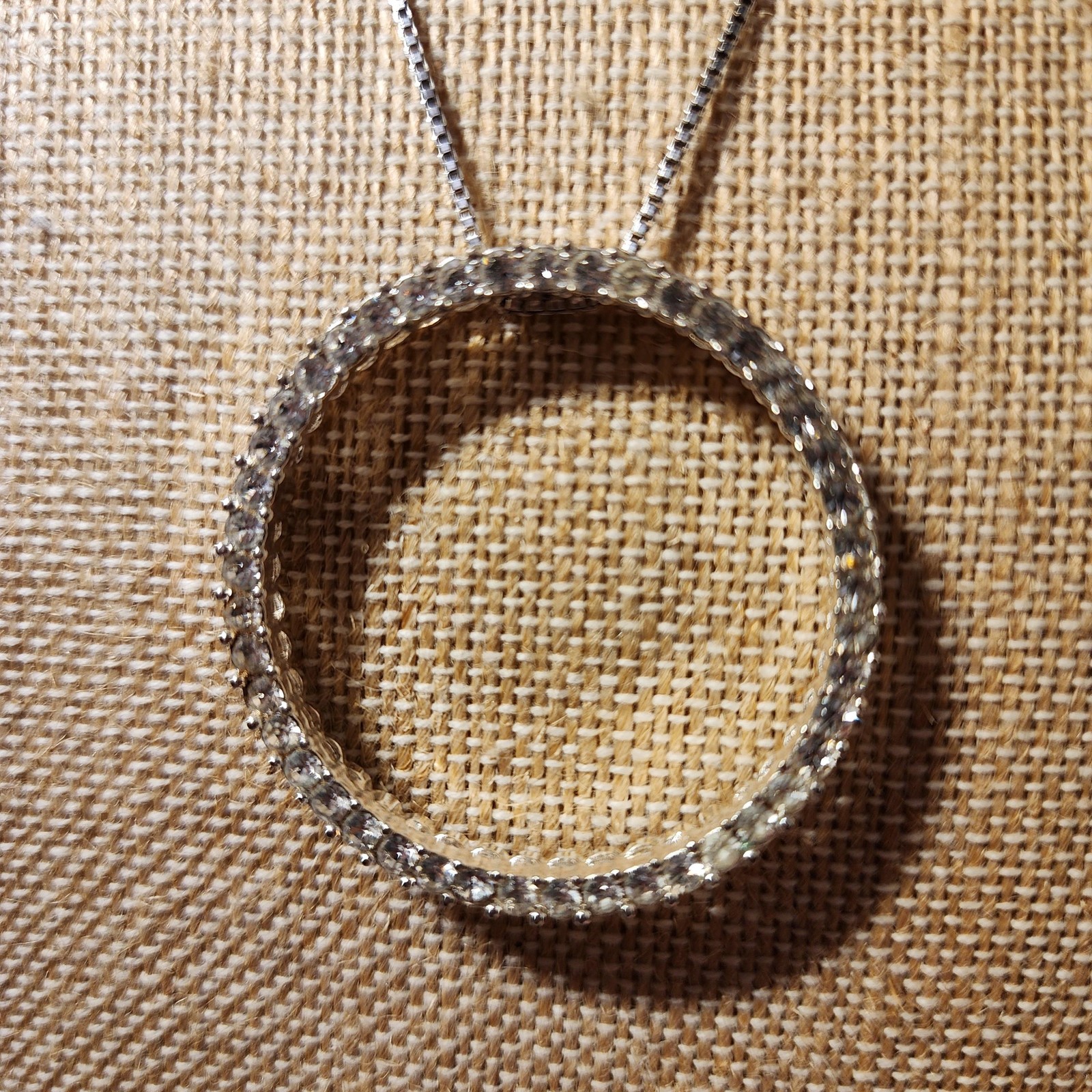 Large Circle Crystal Pendant Necklace 17in Sterling Silver Box Chain Halo