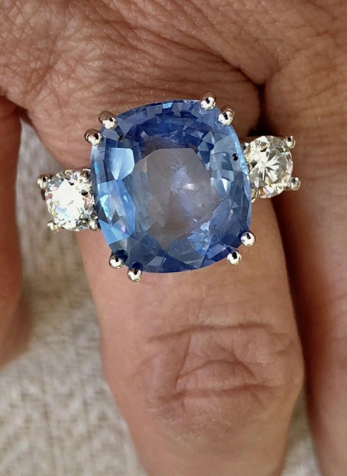 7.00 Ct Cushion Natural Sapphire Diamond Wedding Ring 14K Solid White Gold 8