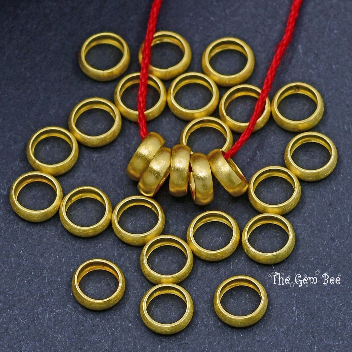 6mm or 5.2mm 18k Yellow Gold Matte Loop Spacer Ring Bead 4.5mm 3.5mm holes