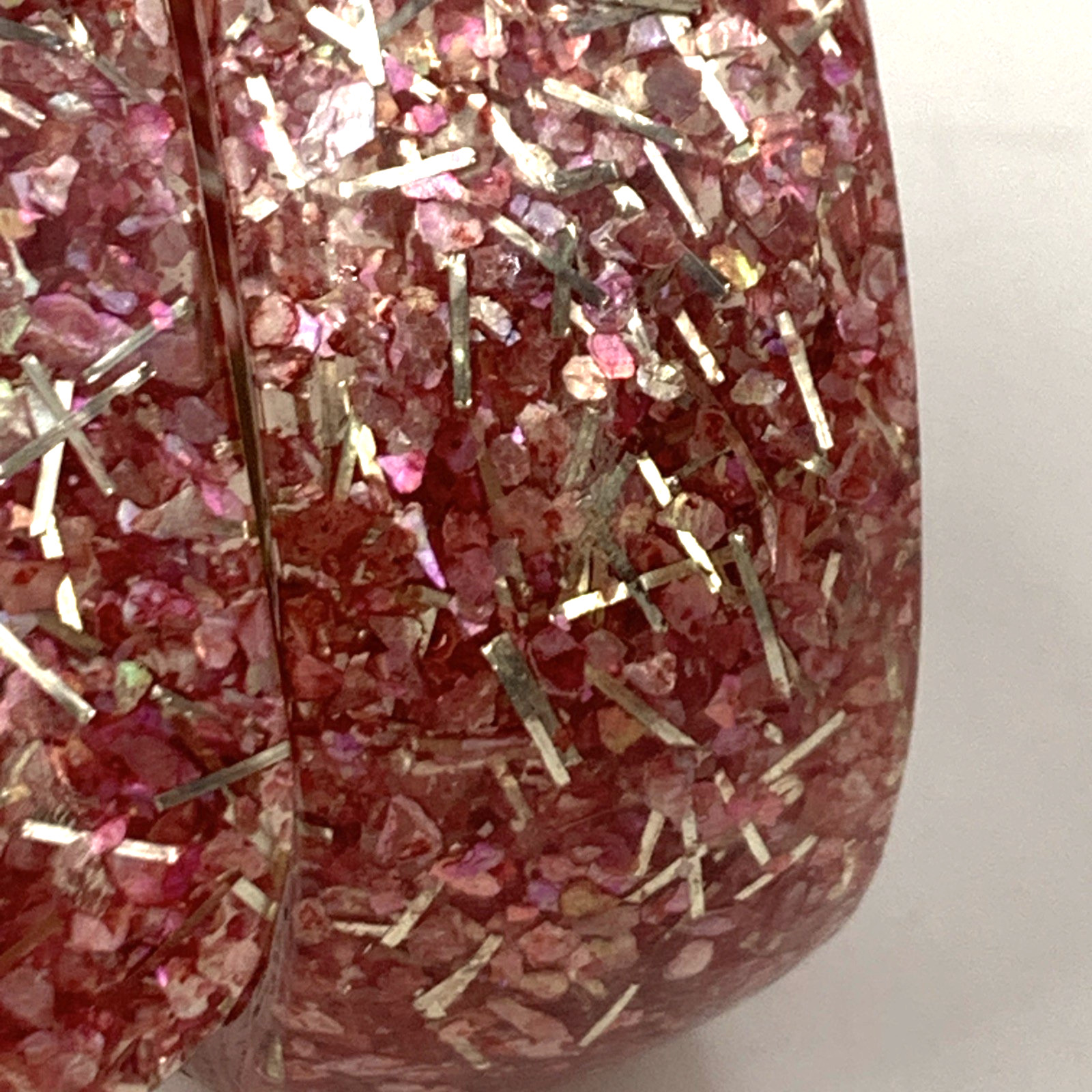 VTG Silver & Pink Glitter Confetti Lucite Clamper Hinged Wide Bangle Bracelet