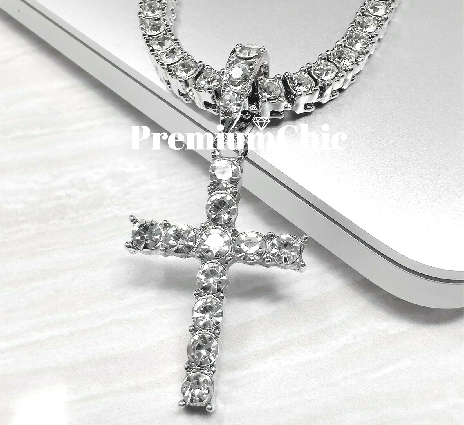 ICED Cross Pendant & Tennis Chain Choker Gold/Silver Plated Hip Hop CZ Necklace