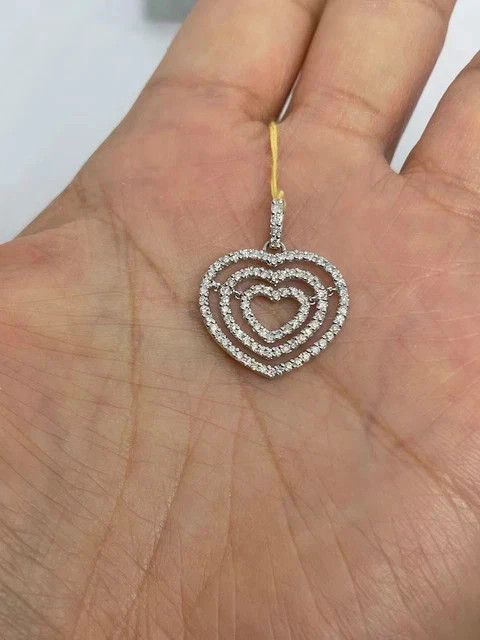 2Ct Round Cut Real Moissanite Triple Heart Charm Pendant 14K White Gold Plated