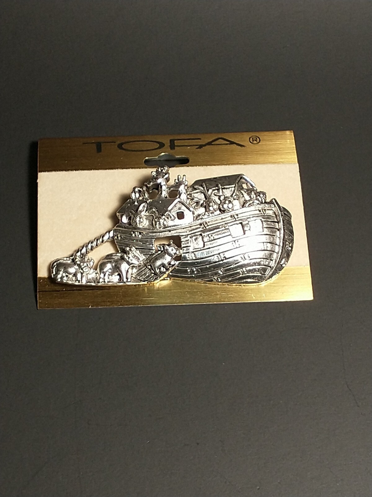 Vintage NOS Noahs Ark Pin Brooch Silver Toned