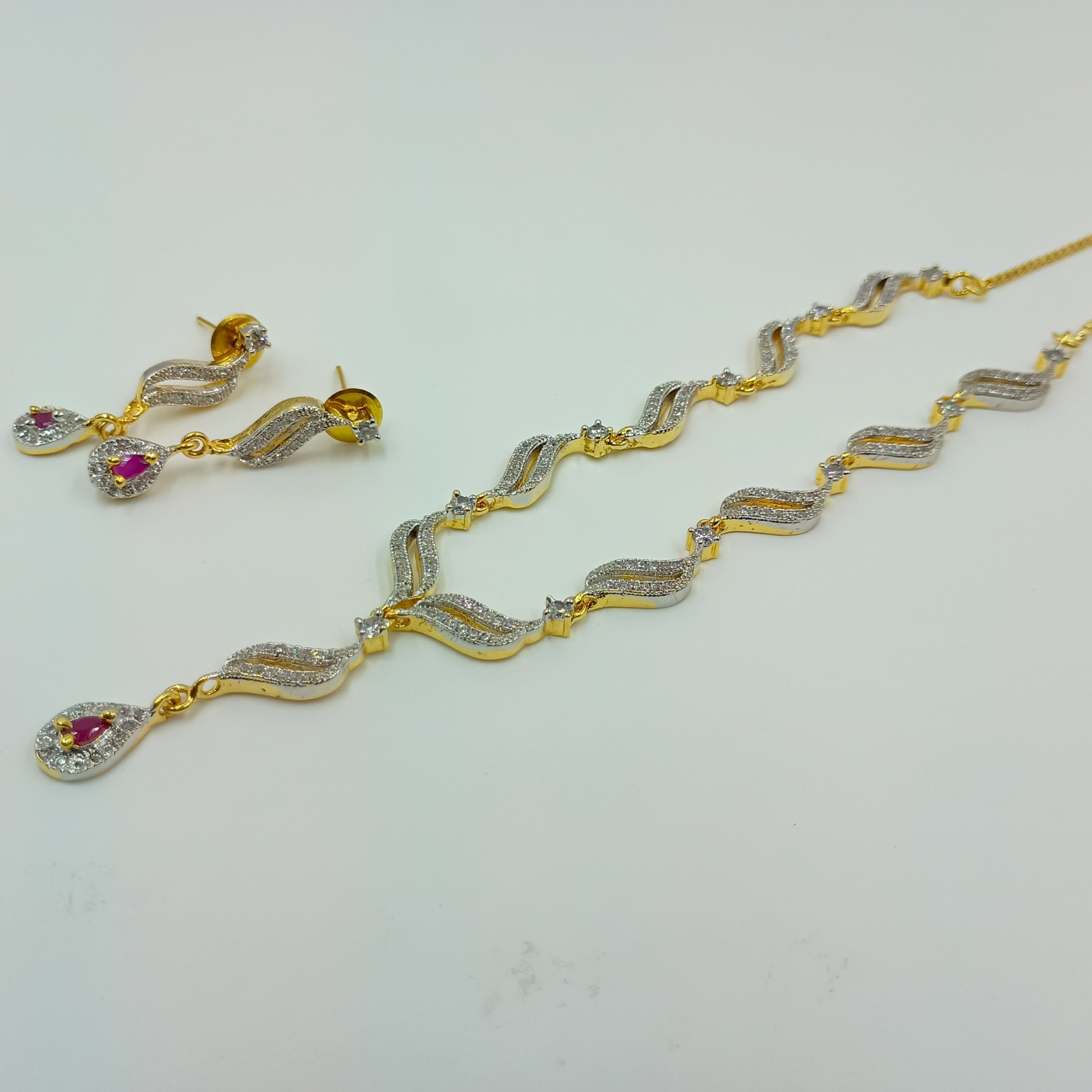Indian Ethnic 22k Gold Plated Ruby CZ Diamond Bridal Choker Necklace Set