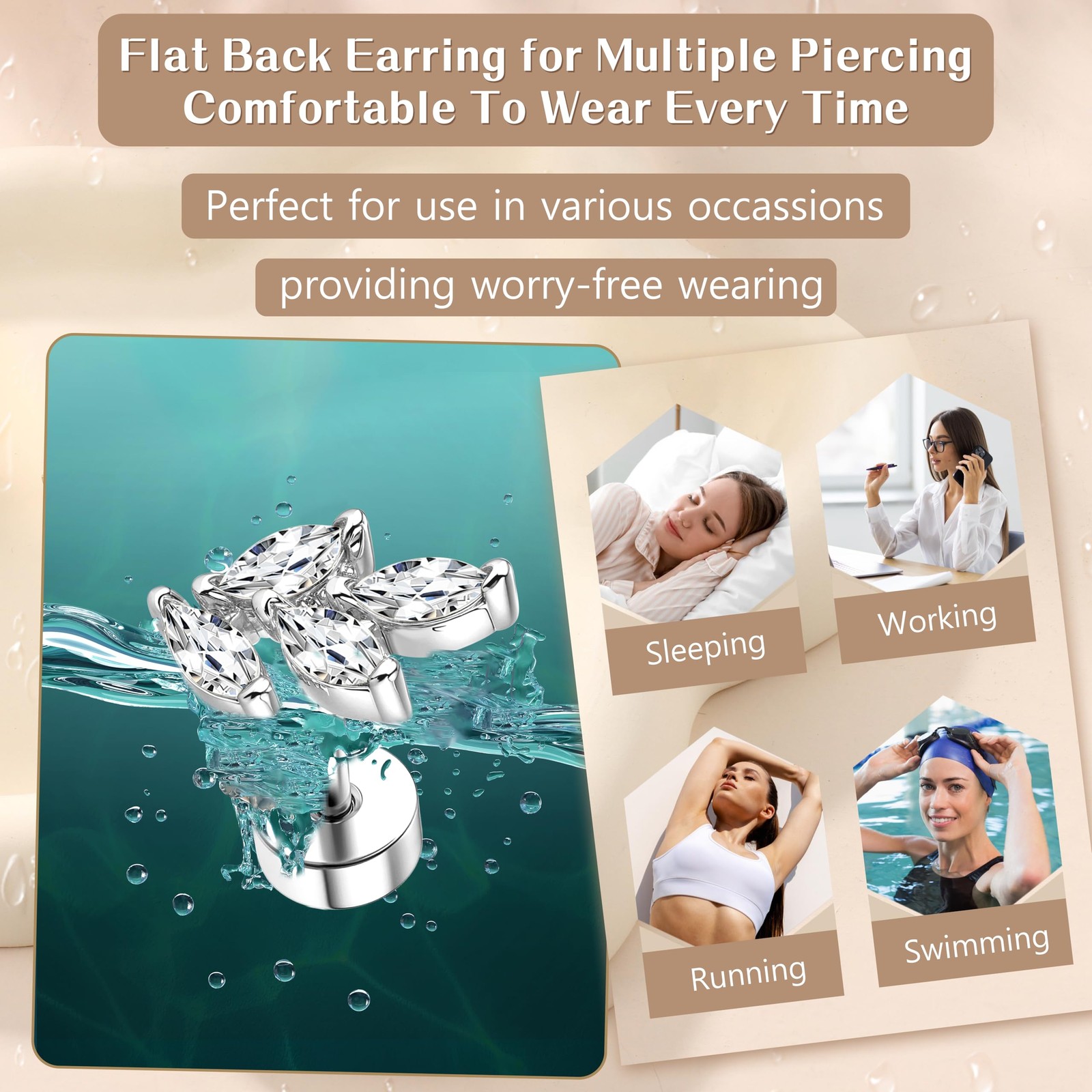 ZELORES 9Pcs Flat Back Cartilage 16G (1.2mm), Silver Plated Tone-9Pcs