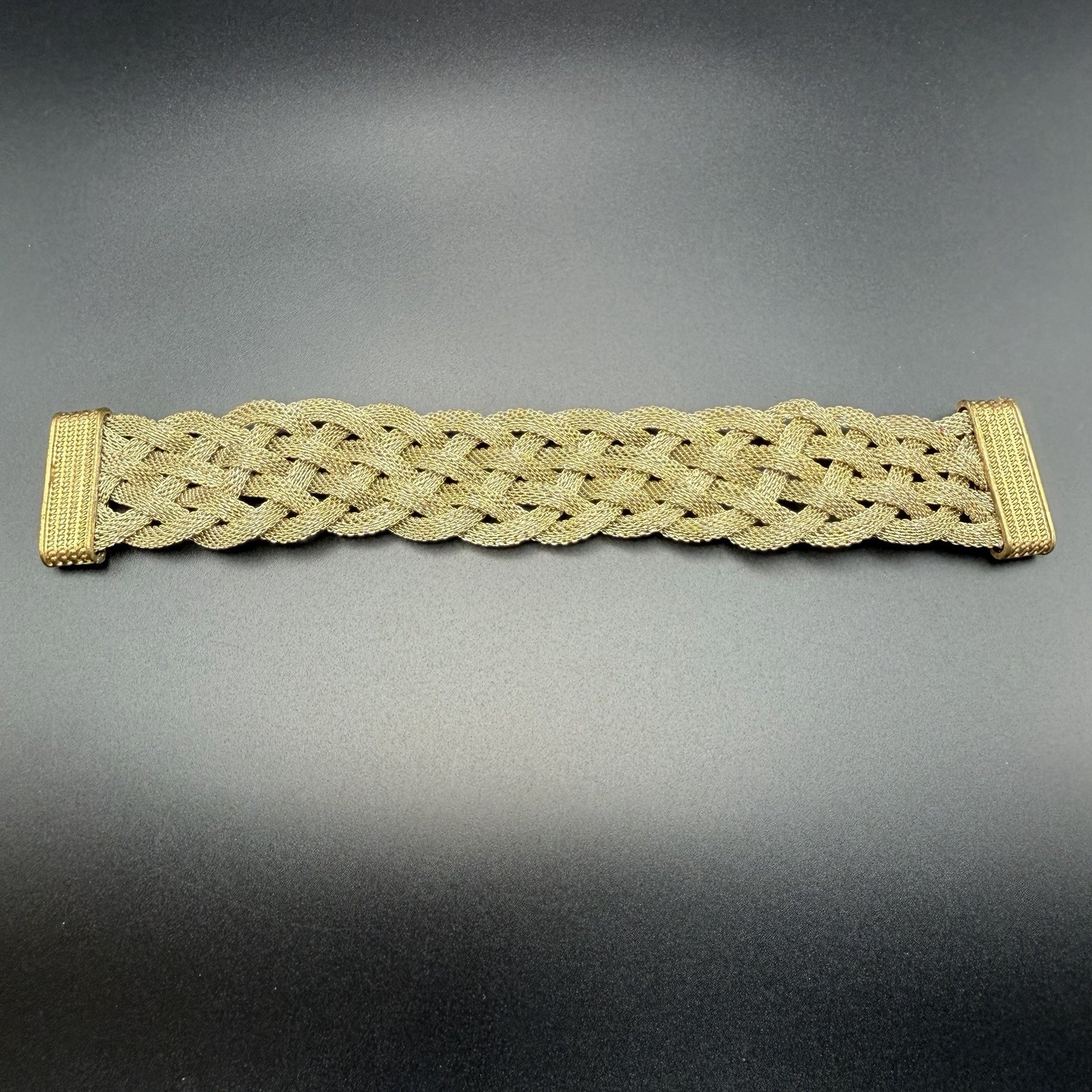 Vintage 18K Yellow Gold Braided Mesh Statement Bracelet w/ Intricate Woven Links