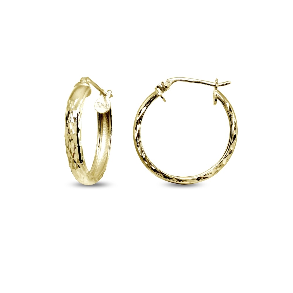 3x20mm Diamond-Cut Round Click-Top Gold Plated 925 Silver Small Hoop Earrings