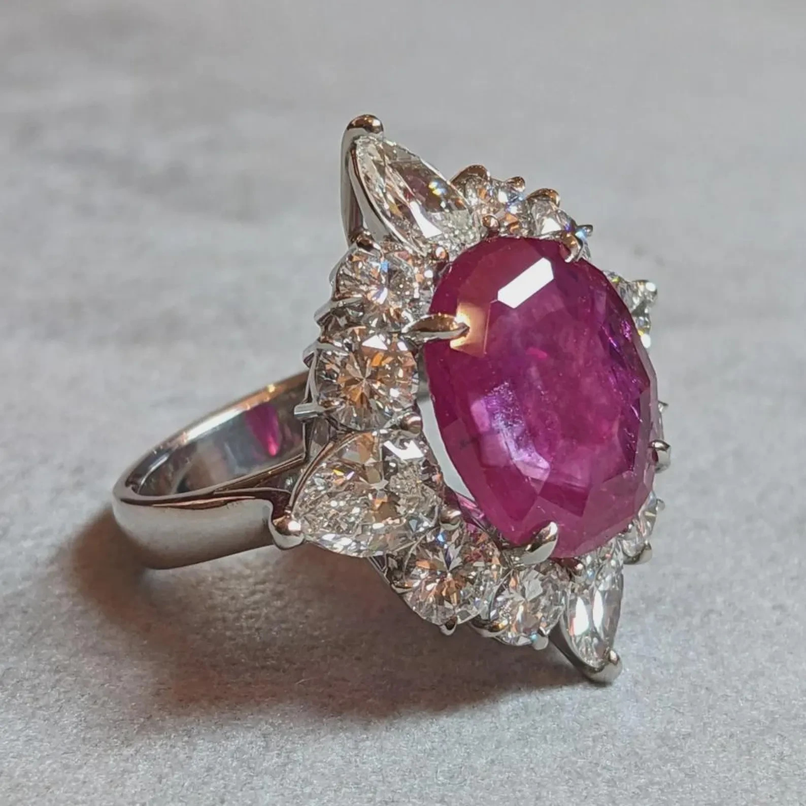 5.00 Ct Cushion Cut Natural Ruby Diamond Engagement Ring 14K Solid White Gold 7