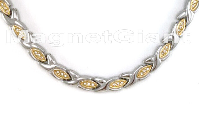 Silver Gold CZ Women hugs & kisses magnetic stainless steel 316L links necklace