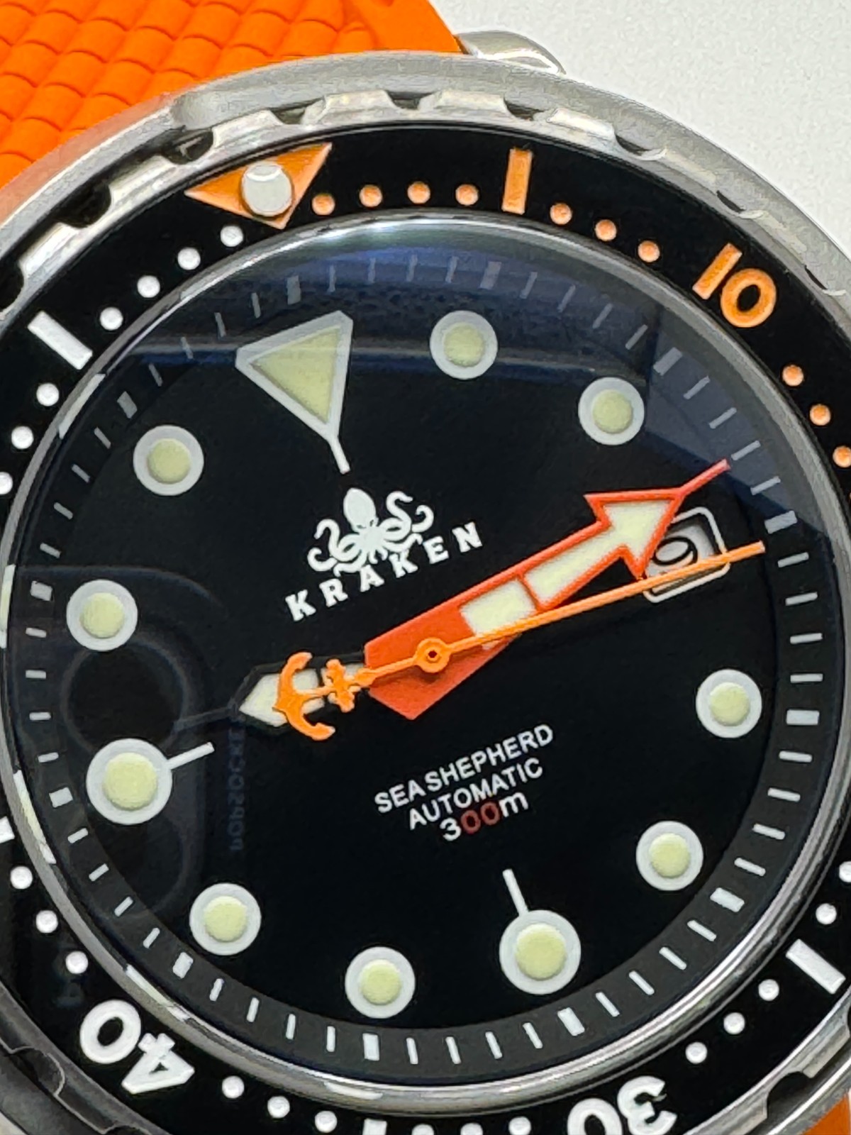 KRAKEN Automatic Dive Watch 300M NH35 Sapphire Steel Black Orange Diver
