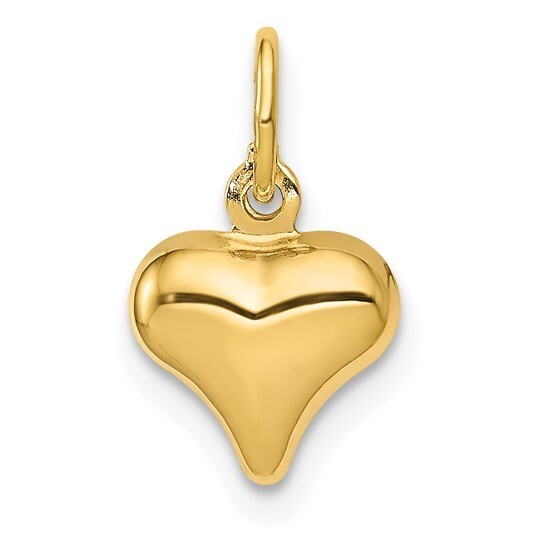10k Yellow Gold Small Polished Puffed 3-D Puff Heart Charm Pendant – 0.55 Inch