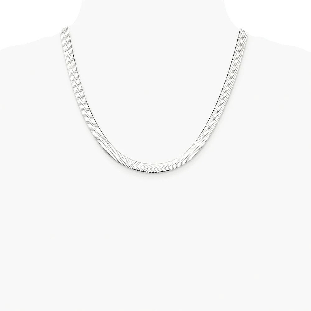 Sterling Silver Rhodium-Plated 7.3mm Magic Herringbone Chain Necklace 16″-24″
