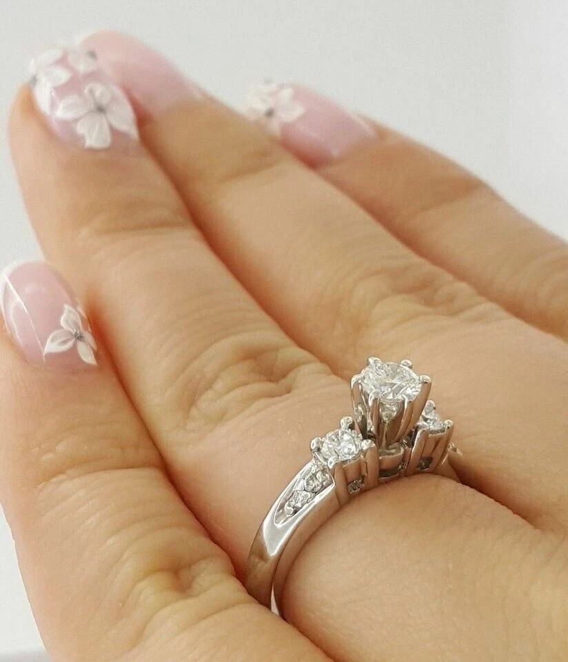 2.00 Ct Round lab created Diamond Three Stone Engagement Ring 14K White Fn