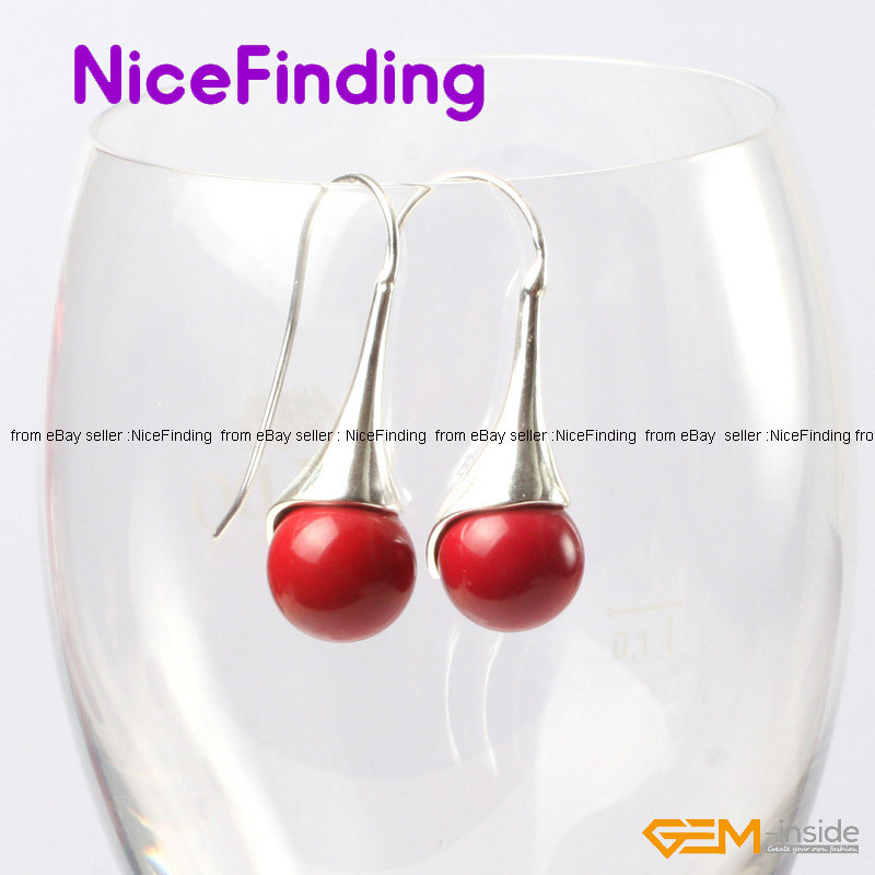 10mm Fashion Round Stone Drop Dangle Hook Earrings Tibetan Silver Women Jewelry