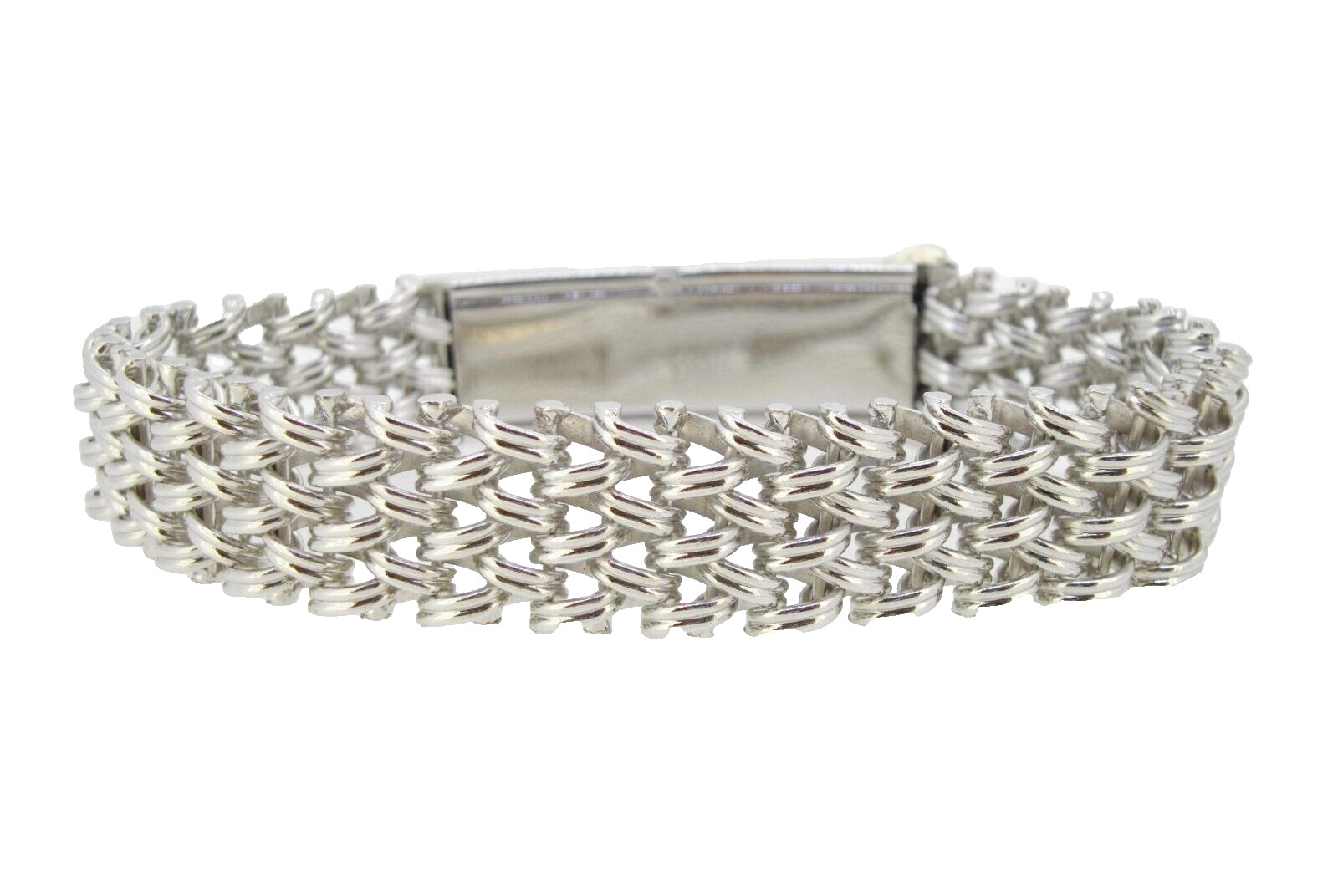 Bracelet Speidel ID Identification Rhodium Electroplate Woven Links 7.5 inch Vtg